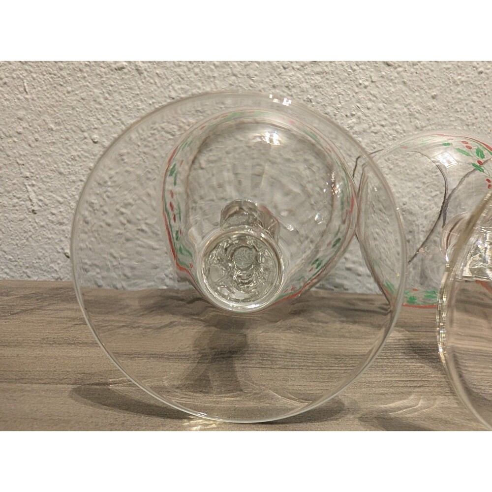 3 Vintage Christmas Holly Wine Glasses Gold Rim Arby’s Style Holiday Goblets Set - Picture 7 of 8